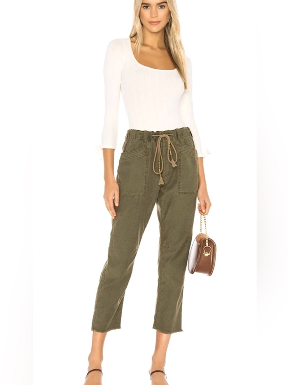 Free People Olive Green Cropped Drawstring Pants